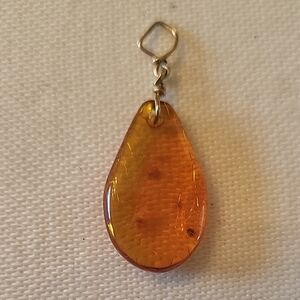 Vintage Amber Teardrop Pendant, 1"